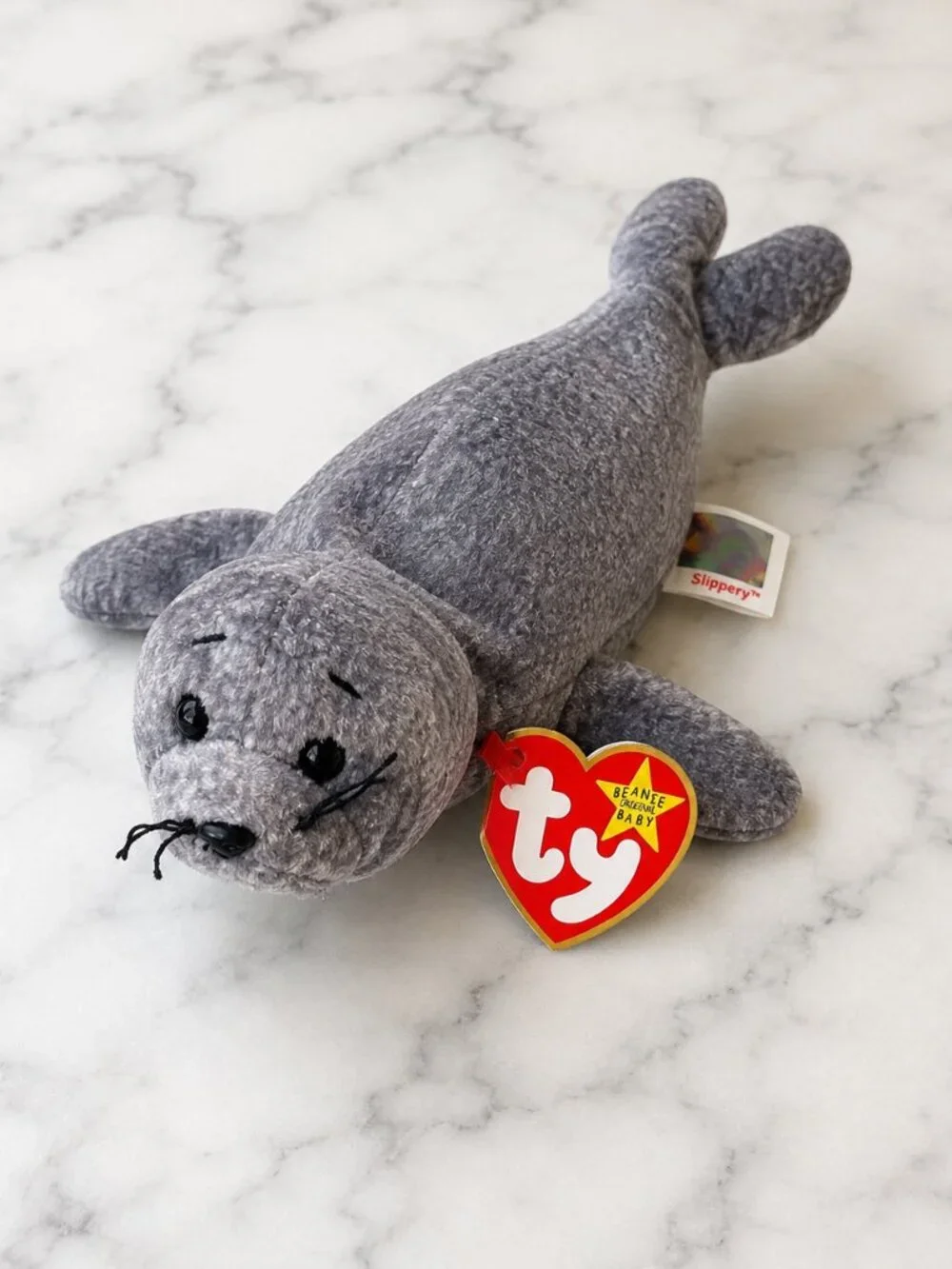 Vintage Ty Beanie Baby Slippery the Seal 1998 Gray Plush Retired w/ Tags